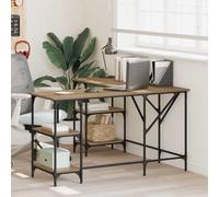 Bureau d'angle en L avec étagères, Style Industriel Vintage, Finition vieillie chêne, Bois d'ingénierie et Cadre métal Mat, pour étude ou Bureau à Domicile