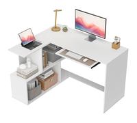 HOMCOM Bureau d'angle avec Plateau pour Clavier, 120 x 100 cm, Bureau en L avec 4 Compartiments Ouverts, Table Informatique pour étudier, Travailler, Chambre, Maison, Blanc