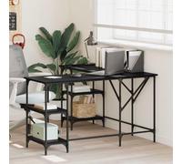 Bureau d'angle en L Industriel avec étagères, Bois d'ingénierie Finition vieillie, Cadre métal Noir Mat, 139 x 139 x 75 cm, Espace pour Plusieurs moniteurs et rangements