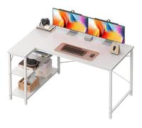 Bureau d'Angle en L Réversible 120x80 cm - Étagères Gauche/Droite, Structure Renforcée - Blanc