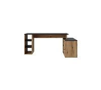 Bureau d'angle en melamine coloris imitation chene rustique / noir - Longueur 183 x profondeur 141 x Hauteur 75 cm --