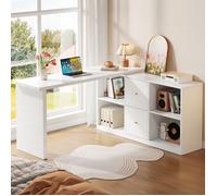 Bureau d'angle extensible en L Bureau d'angle réversible gaming avec 2 tiroirs 4 compartiments de rangements - blanc