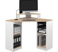 IDMarket - Bureau d'angle Harry Blanc et façon hêtre Gain de Place Bureau Informatique avec rangements
