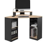 IDMarket - Bureau d'angle Harry Noir et façon hêtre Gain de Place Bureau Informatique avec rangements
