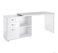 Bureau d'angle - HOMCOM - droit modulable table manger 2 en 1 informatique 3 tiroirs 2 niches - MDF - blanc