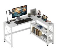 Bureau d'angle - HOMCOM - modulable réversible - étagère de rangement - cadre en métal - 135x110x75cm - blanc