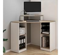 IDMarket - Bureau d'angle Harry Blanc et façon hêtre Gain de Place Bureau Informatique avec rangements
