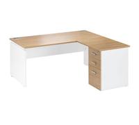 Bureau d'angle L 160 cm avec retour suspendu sur caisson positionnable droite/gauche chêne clair INEO