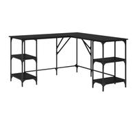 Bureau d'angle L chêne noir 139x139x75 cm avec étagères en bois | Style industriel, finition vintage, pieds en métal, étagères autoportantes, nettoyage facile, construction stable