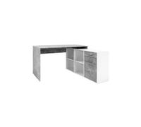 Bureau d'angle LONDON - Panneaux de particules - Décor béton structuré, blanc - 136 x 75 x 139 cm