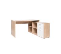 Bureau d'angle LONDON - Panneaux de particules - Décor chêne sonoma, blanc - 136 x 75 x 139 cm