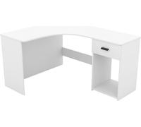 Bureau d'angle LOUANE – Blanc mat – Design moderne avec caisson et niche de rangement
