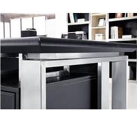 Bureau d'angle moderne en cuir noir avec détails en acier inoxydable
