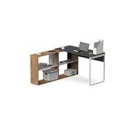 Bureau d'angle modulable coloris chene dore / gris - Hauteur 143 x Longueur 120 x Profondeur 72 cm --