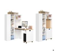 Bureau d'angle multifonction blanc 104,5x30,5x160cm pliable, port de charge USB, rayonnages modulables Bureau d’angle