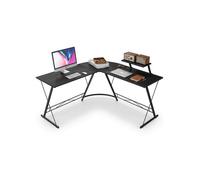 Bureau d'angle - NIKCORP - L129x46x74 - Noir - Plateau MDF - Piètement métal 150 kg