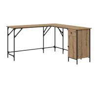 Bureau d'angle réglable Chêne Bois Fabriqué 141 x 141 x 75 cm | Design industriel, étagères intégrées, facile à nettoyer avec un chiffon humide, convient aux bureaux modernes