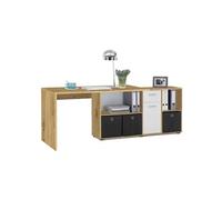 Bureau d'angle réversible 135,7x135,7x74,2 cm chêne et blanc