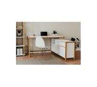 Bureau d'angle réversible Denver - Panneaux de particules - Coloris chene et blanc - 139 x 75 x 139 cm