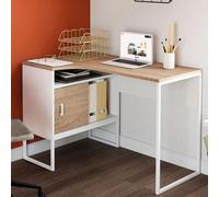 IDMarket - Bureau d'angle Rob Blanc et façon hêtre Niche de Rangement et Porte Design Industriel