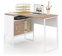 IDMarket - Bureau d'angle Rob Blanc et façon hêtre Niche de Rangement et Porte Design Industriel