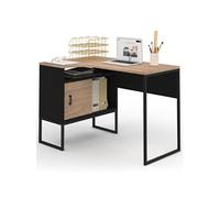 Bureau d'angle ROB noir et façon hêtre niche de rangement et porte design industriel