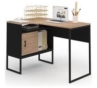 IDMARKET Bureau d'angle ROB noir et façon hêtre niche de rangement et porte design industriel