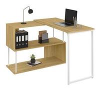 Bureau d'angle rotatif 180° DETROIT étagère forme S design industriel bois et métal blanc Blanc G