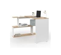 IDMARKET Bureau d'angle rotatif 180° JOY étagère forme S bois façon hêtre et blanc