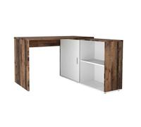 Bureau d'angle Vaiana avec rangements. Avec décor en bois vieilli et quelques accents blancs.