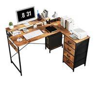 Bureau d'Angle YITAHOME, Étagère 4 Niveaux, Prises & USB, 130x100x75 cm, Marron Vintage
