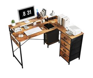 Bureau d'Angle YITAHOME, Étagère 4 Niveaux, Prises & USB, 130x100x75 cm, Marron Vintage