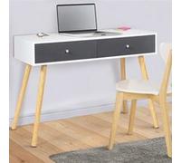 Bureau d'appoint console 2 tiroirs EMMIE scandinave blanc et tiroirs gris