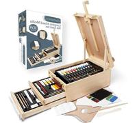 Bureau d'artiste - Lot de 108 feuilles pour peintures à l'acrylique et à l'huile - Bureau en bois à 3 tiroirs