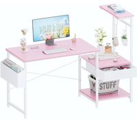 Bureau de 127 cm avec tiroir en tissu et étagère pour imprimante - Petit bureau de jeu avec sac de rangement et crochet, idéal pour le travail à domicile - Chambre
