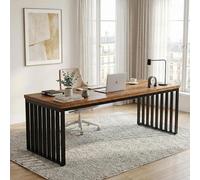 Bureau de 180 cm, table de conférence pour bureau, bureau double pour 2 personnes, bureau pour ordinateur de jeu, grand bureau, dimensions : 180 x 60 x 75 cm, couleur : marron