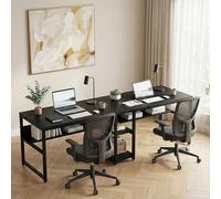 Bureau de 200 cm, bureau double pour 2 personnes, bureau industriel, table de conférence pour bureau, grand bureau pour ordinateur de jeu, dimensions : 200 x 60 x 75 cm, couleur : noir