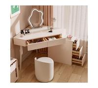 Bureau de Coiffeuse Moderne, Table Maquillage d'angle Blanche, Bureau for Petit Espace avec Miroir et 5 tiroirs Table de Maquillage(Moyen)