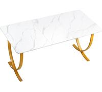 Bureau de direction, 160 cm L x 80 cm P Grand bureau, table d'ordinateur moderne Table de salle de conférence, mobilier de bureau Bureau agrandi pour bureau à domicile, blanc et doré