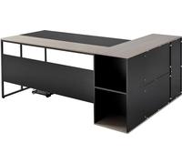 Bureau de direction en L, grande table de bureau moderne avec tiroirs et armoire de rangement, table de direction en bois robuste avec support pour unité centrale, capacité de charge de 158,7 kg, asse