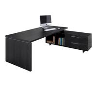 Bureau de direction Flore avec retour suspendu - L.195 x P.170 cm - Plateau Frêne noir - Pieds panneaux