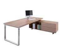Bureau de direction Flore avec retour suspendu - L.195 x P.170 cm - Plateau Noyer - Pieds cadres