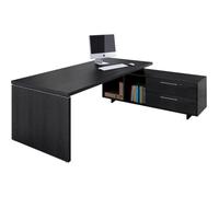 Bureau de direction Flore avec retour suspendu - L.225 x P.170 cm - Plateau Frêne noir - Pieds panneaux