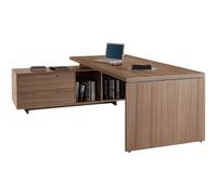 Bureau de direction Flore avec retour suspendu - L.225 x P.170 cm - Plateau Noyer - Pieds panneaux