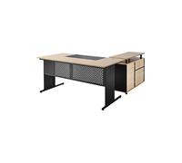 VEVOR Bureau de direction en L, charge de 158,7 kg, bureau d'ordinateur moderne et réversible avec tiroirs et armoire de rangement, grande table d'étude en bois robuste, pour travail et écriture
