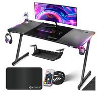 Bureau de jeu ergonomique noir carbone - KESSER - 160 x 60 cm - Porte-boisson intégré - Crochet pour écouteurs