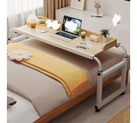 Bureau de lit réglable de 115 à 210 cm, poste de travail réglable en hauteur avec roulettes, chariot d'ordinateur portable à roulettes pour utilisation au lit, convient pour lit double, queen size