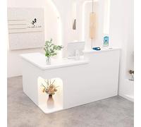Bureau de réception L-SD moderne avec étagères verrouillables Ders & Sto - Table de comptoir en bois pour beaux salons, bureaux, bureaux de vente au détail et zones de réception