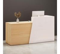 Bureau de réception moderne - Comptoir avant en bois élégant pour vente au détail, bureau et hôtel - Finition élégante blanche et bois, table de réception spacieuse 160 x 42 x 10 cm