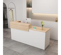 Bureau de réception moderne de 160 cm de large avec étagères ouvertes, idéal pour les salons, les bureaux, les halls, les magasins de vente au détail et les bureaux à domicile, bois et blanc H